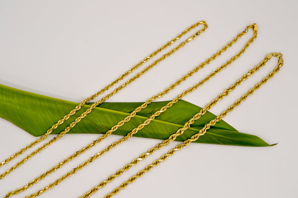 Honolulu Jewelry Company 14K Real Solid Yellow Gold 1mm or 2mm Rope Chain  Necklace Lobster Clasp, 16 - 24